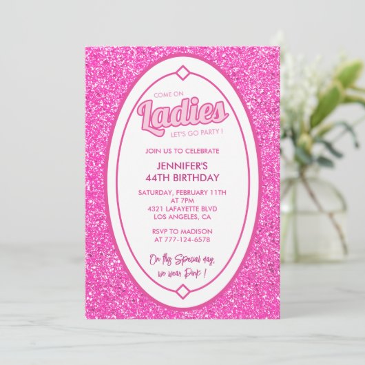 Invitation Poupée de Parties scintillant rose chaud 44e anniv (Debout devant)