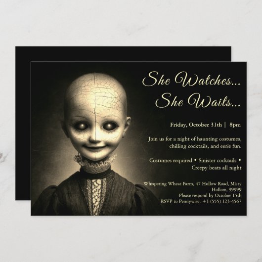 Invitation Poupée de porcelaine Halloween Costume Party Invit (Devant / Derrière)
