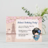 Invitation Poupée Keiko Kokeshi - Blue Kimono fête d'annivers (Debout devant)