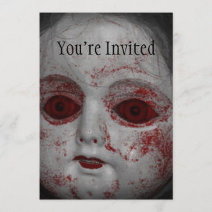 Invitation Poupée pâle aux yeux rouge sang