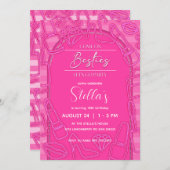 Invitation Poupée rose Anniversaire, Fille Anniversaire Néon (Devant / Derrière)