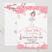 Invitation Poupée rose florale Ballerina Anniversaire (Devant / Derrière)