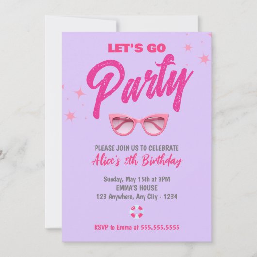 Invitation Poupée rose Malibu Fille Allons faire la fête Anni (Devant)