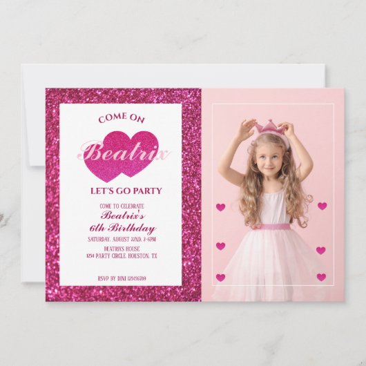 Invitation Poupée rose rétro photo Anniversaire (Devant)