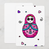 Invitation poupée russe rose kawaii (Devant / Derrière)