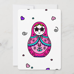 Invitation poupée russe rose kawaii