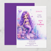 Invitation Poupée Sirène Anniversaire 3 ans (Devant / Derrière)