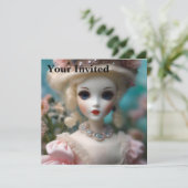 Invitation Poupée Vintage bleue, (Debout devant)