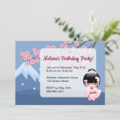 Invitation Poupée White Kimono Kokeshi - Jolie fête d'anniver (Debout devant)