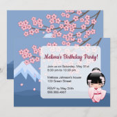 Invitation Poupée White Kimono Kokeshi - Jolie fête d'anniver (Devant / Derrière)