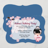Invitation Poupée White Kimono Kokeshi - Jolie fête d'anniver (Devant / Derrière)