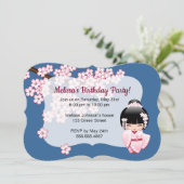 Invitation Poupée White Kimono Kokeshi - Jolie fête d'anniver (Debout devant)