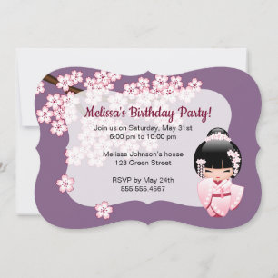 Invitation Poupée White Kimono Kokeshi - Jolie fête d'anniver