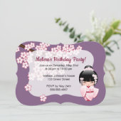 Invitation Poupée White Kimono Kokeshi - Jolie fête d'anniver (Debout devant)