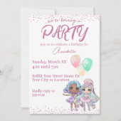 Invitation Poupées filles mignonnes Parties scintillant avec (Devant)