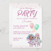 Invitation Poupées filles mignonnes Parties scintillant avec  (Devant / Derrière)