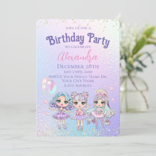 Invitation Poupées Paillettes Fille Mignonne Anniversaire Fêt