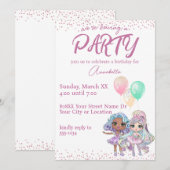 Invitation Poupées scintillantes avec ballons (Devant / Derrière)