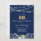 Invitation pour 10 ans de mariage Navy & Or (Devant)