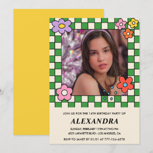 Invitation pour 14e anniversaire Fleurs Super rétr
