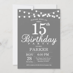 Invitation pour 15 ans gris et blanc