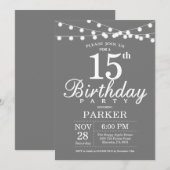 Invitation pour 15 ans gris et blanc (Devant / Derrière)