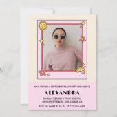 Invitation pour 15 ans Retro Groovy Fleurs Roses (Devant)
