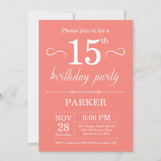 Invitation pour 15e anniversaire Corail (Devant)