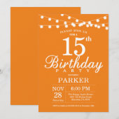 Invitation pour 15e anniversaire Orange (Devant / Derrière)