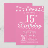 Invitation pour 15e anniversaire Rose (Devant / Derrière)