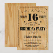 Invitation pour 16 ans Anniversaire Bois Rustique (Devant / Derrière)