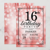 Invitation pour 16 ans avec paillettes rouges (Devant / Derrière)