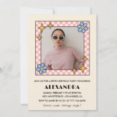 Invitation pour 16 ans Retro Groovy Fleurs Bleues (Devant)