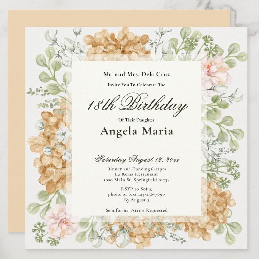 Invitation pour 18 ans dans des couleurs d'automne