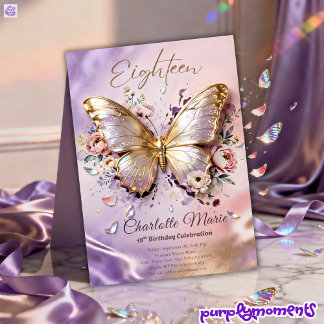 Invitation pour 18 ans Papillon Doré Floral