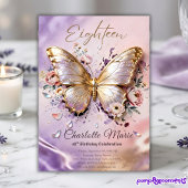 Invitation pour 18 ans Papillon Doré Floral