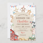 Invitation pour 1er anniversaire avec des animaux (Devant)