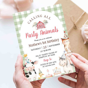 Invitation pour 1er anniversaire avec des animaux