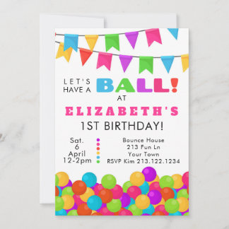 Invitation pour 1er anniversaire Ball Pit Colorée
