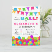 Invitation pour 1er anniversaire Ball Pit Colorée (Debout devant)