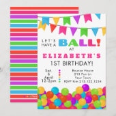 Invitation pour 1er anniversaire Ball Pit Colorée (Devant / Derrière)