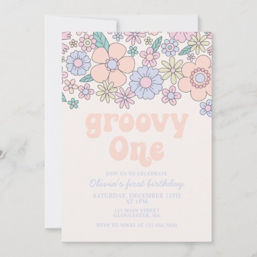 Invitation pour 1er anniversaire Groovy One Retro (Devant)