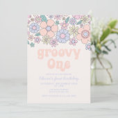 Invitation pour 1er anniversaire Groovy One Retro (Debout devant)