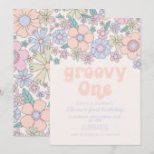 Invitation pour 1er anniversaire Groovy One Retro (Devant / Derrière)