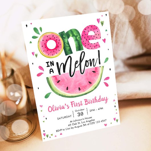 Invitation pour 1er anniversaire pastèque One In A
