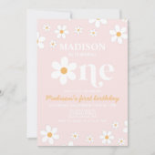 Invitation pour 1er anniversaire Retro Daisy One F (Devant)