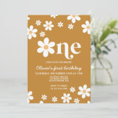 Invitation pour 1er anniversaire Retro Daisy One F (Debout devant)