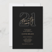 Invitation pour 21e anniversaire Moderne Or Noir (Devant)