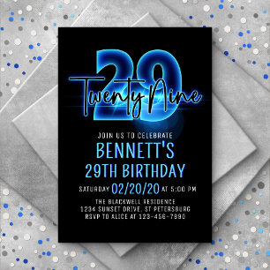 Invitation pour 29 ans avec néon bleu