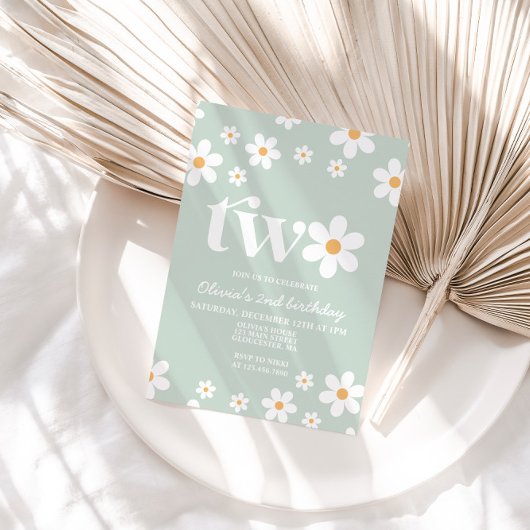 Invitation pour 2e anniversaire Retro Daisy Two Fl